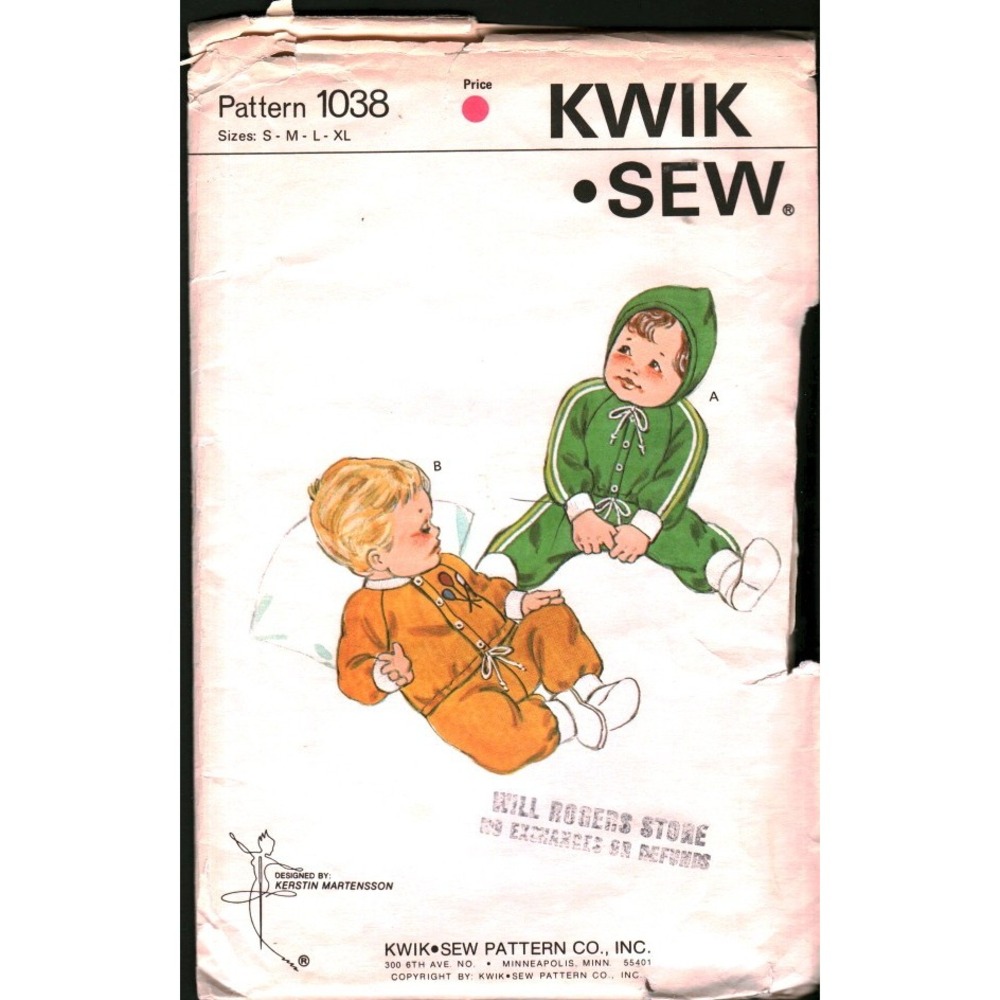 Kwik Sew 1038 Baby Jogging Suit Pattern Kerstin Martensson‎ Sizes S-M Vintage